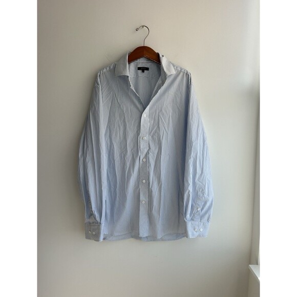 Quince Men Organic Cotton Stretch Poplin Dress Shirt Light Blue White Stripe XL - Picture 1 of 9